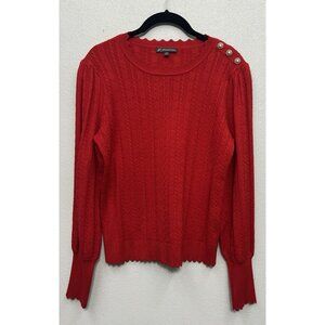 Adriana Papell Cable Knit Sweater Size Medium Red Jeweled Lettuce Hem Viscose